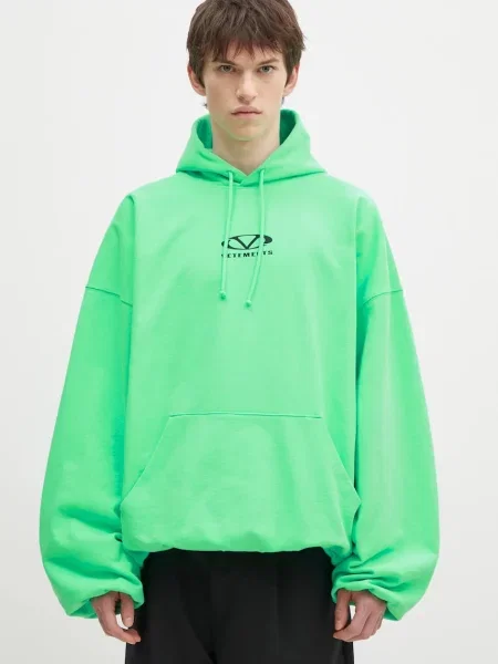 Укороченный свитер Vetements с капюшоном с принтом зеленый