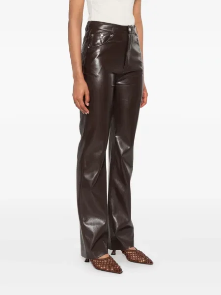 Pantaloni Nanushka din piele cu 5 buzunare maro
