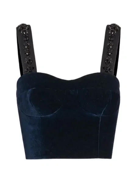 Top Erdem cu broderie de catifea albastru
