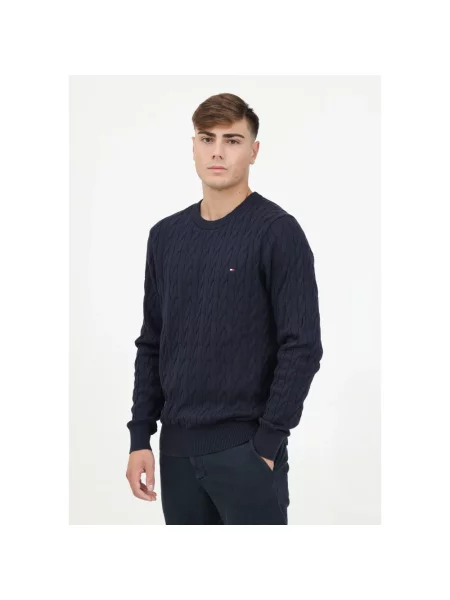 Sweter z dzianiny o kroju regular fit z czystej bawełny Tommy Hilfiger granatowy
