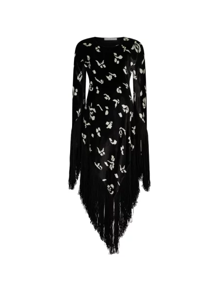 Sukienka midi Philosophy Di Lorenzo Serafini z frędzli w kwiatki do kolan czarna