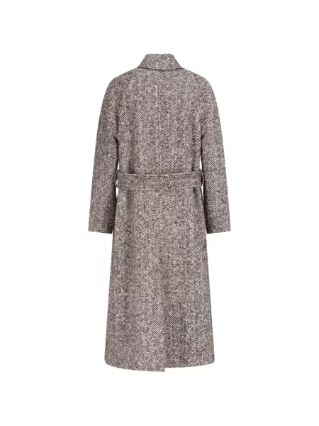 Cu centură palton Lardini cu model herringbone maro