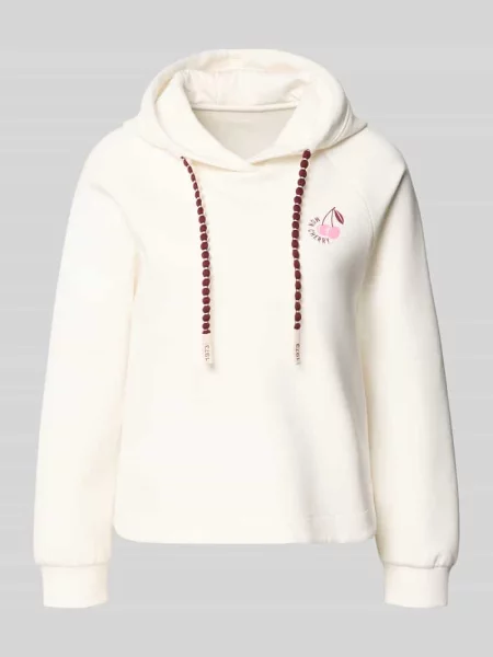 Bluza z kapturem o kroju relaxed fit z nadrukiem z motywem Marc Cain biała