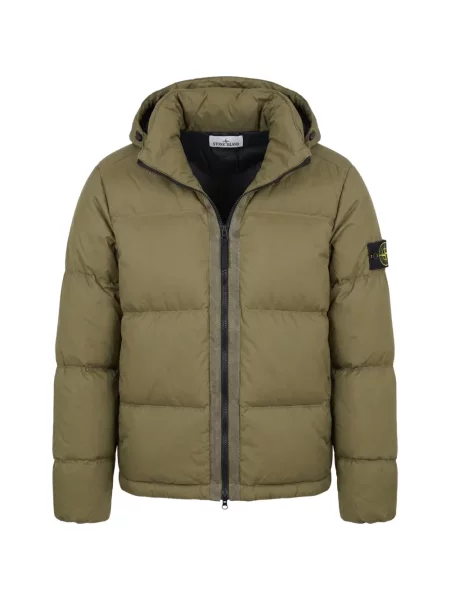 Geacă Stone Island cu glugă cu strasuri verde