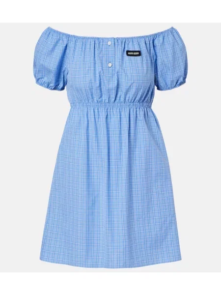 Карирана рокля Miu Miu поплин синьо