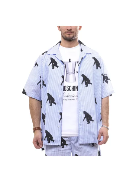 Koszula Moschino w paski z paskiem niebieska