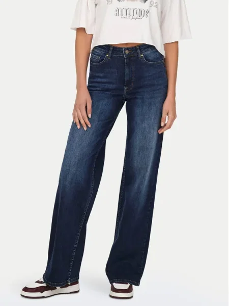 ONLY Blugi Madison Bleumarin Wide Leg albastru