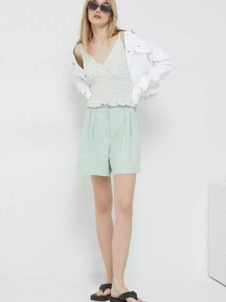 Lanene kratke hlače Abercrombie & Fitch zelena