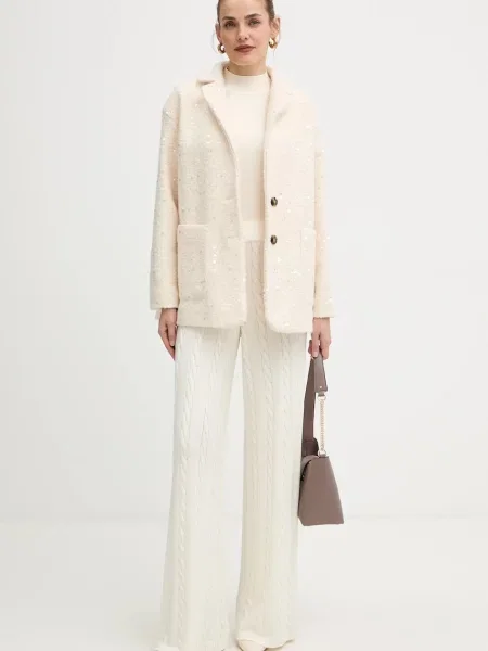 Шерстяные однотонные спортивные штаны Guess бежевые