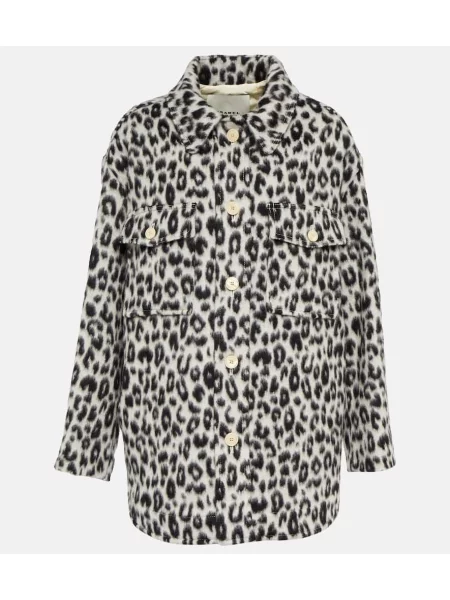 Volnena jakna Isabel Marant s potiskom z leopardjim vzorcem črna