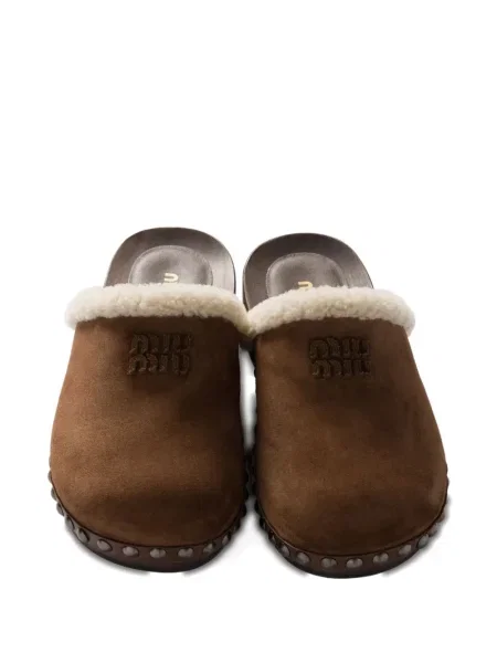 Papuci tip mules Miu Miu din piele de căprioară maro
