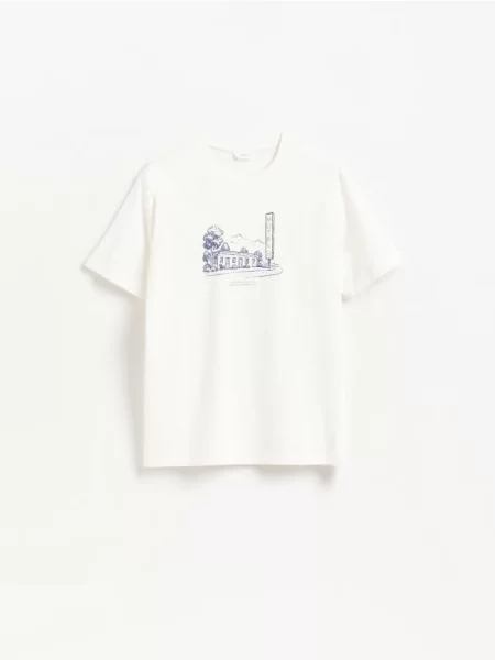 Reserved Tricou regular cu imprimeu crem