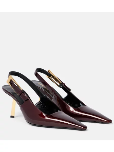 Δερμάτινη γοβάκια Saint Laurent από λουστρίνι με ανοιχτό τακούνι κόκκινο