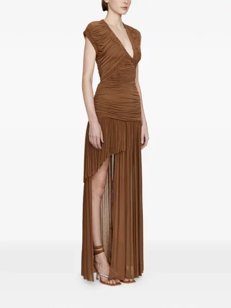 Rochie maxi Christopher Esber drapată de costum maro