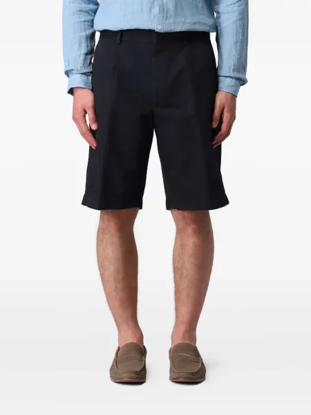 Pantaloni scurți Zegna de in plisate albastru