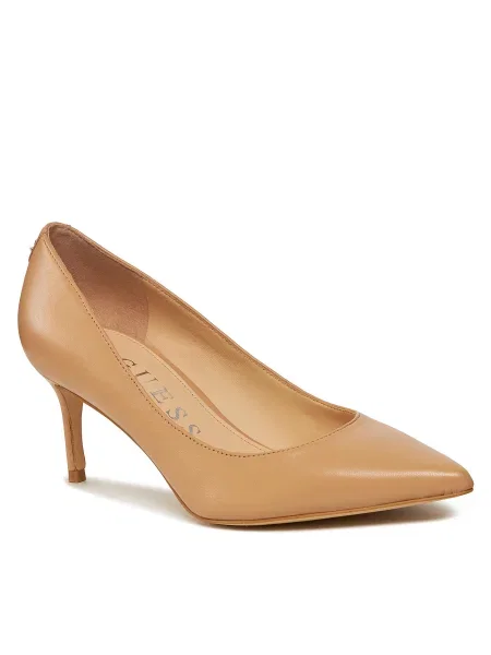 Кожени обувки с тънък Guess бежово