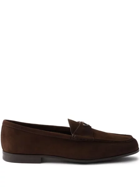 Pantofi loafer Prada din piele de căprioară slip-on maro
