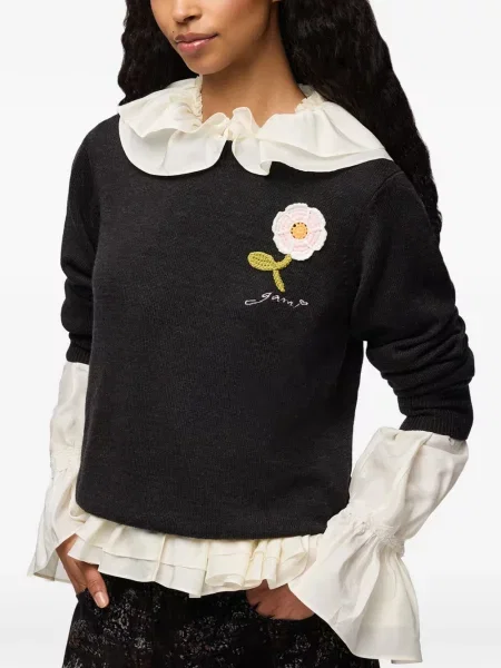 Pulover Ganni cu model floral gri
