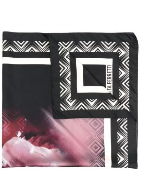 Fular Alberta Ferretti de mătase cu imagine cu imprimeu geometric negru