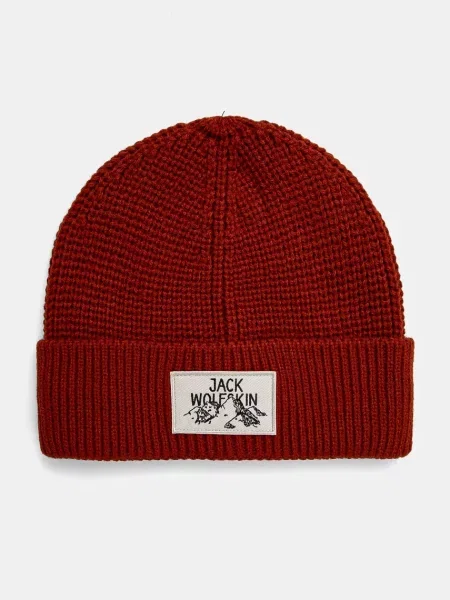 Шапка Jack Wolfskin кафяво от плътен трикотаж червено