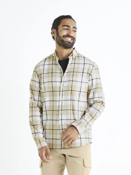 Karirasta srajca Celio s karirastim vzorcem siva