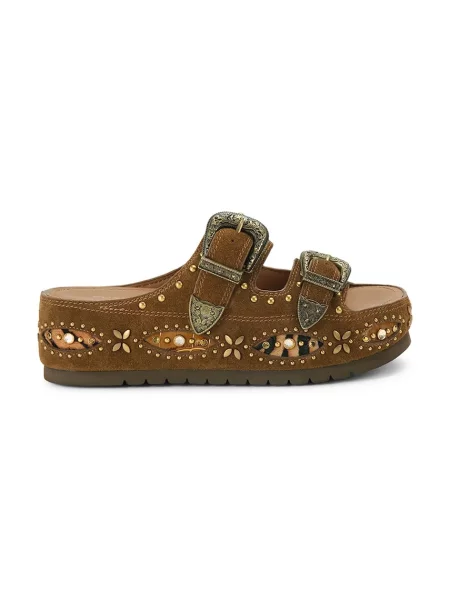 Papuci Kurt Geiger London din piele cu platformă cu cataramă maro
