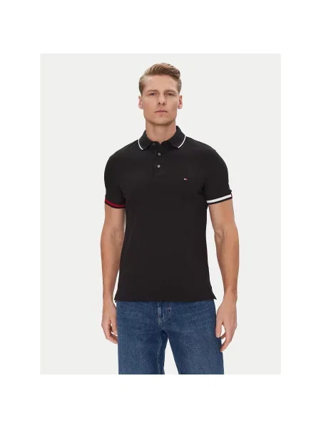 Tommy Hilfiger Polo marškinėliai Flag Cuff Slim Fit juoda