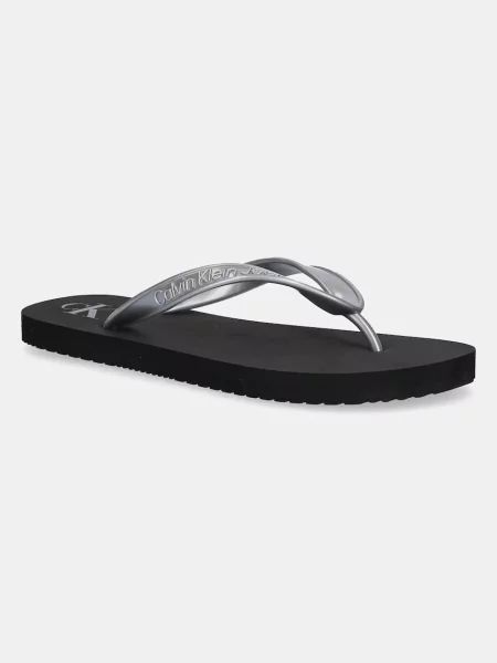 Calvin Klein Jeans japonki BEACH SANDAL MONOLOGO TPU srebrny na płaskim czarne
