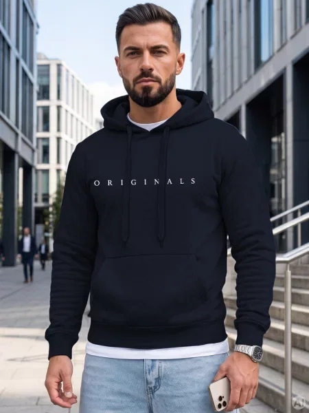 Bluza z kapturem z nadrukiem ORIGINALS Dstreet granatowa