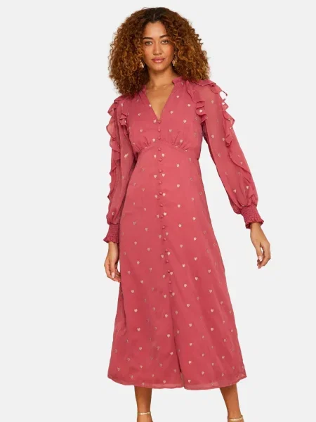 Love & roses Rochie auriu / zmeură roz