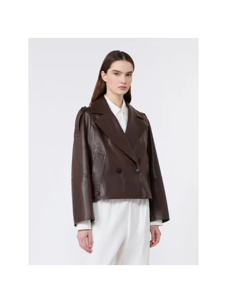 Kurtka skórzana Weekend Max Mara brązowa