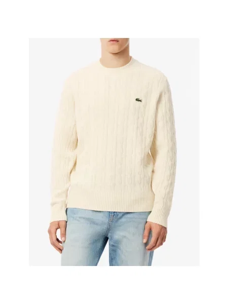 Sweter Lacoste wełniany elegancki biały