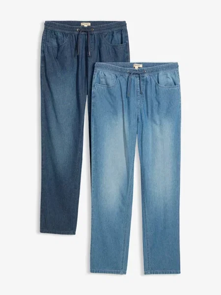 Lekkie jeansy z gumką w talii classic fit tapered 2 pary niebieski