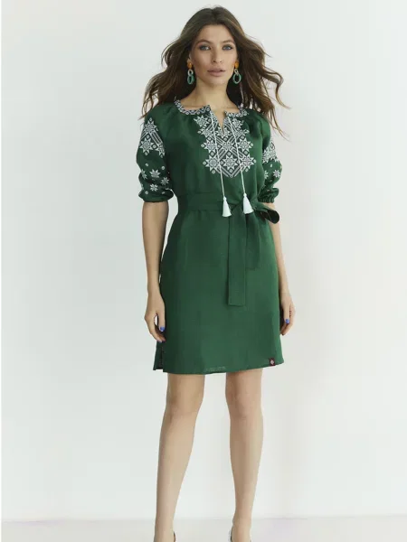 Лляна Вишита сукня Folk Moda зелений