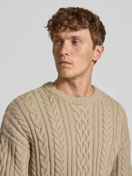 Sweter z dzianiny z wzorem warkocza Jake*s Studio Men beżowy