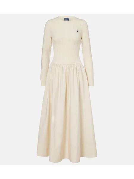 Rochie maxi Polo Ralph Lauren de lână de costum alb