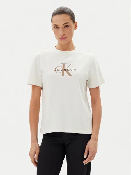 Calvin Klein Jeans Majica Bela Relaxed Fit bež