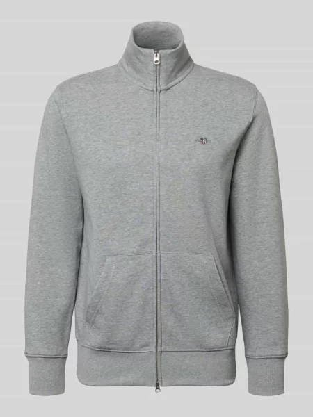 Bluza rozpinana o kroju regular fit ze stójką model ‘Gield’ szara