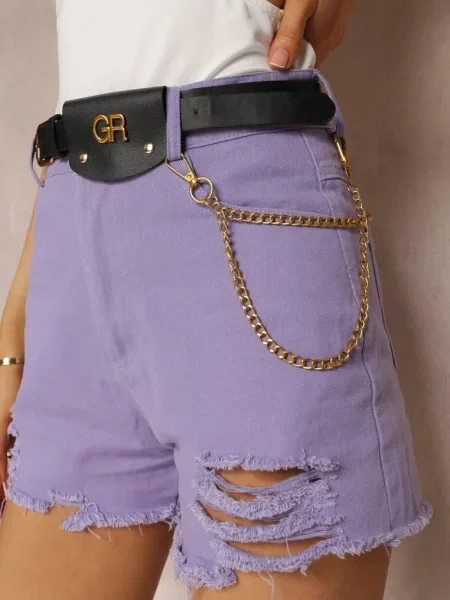 Șorturi Deschis din Talie Înaltă cu cu Lanț Detașabil Priseis violet