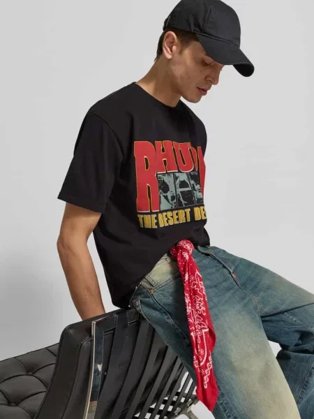 T-shirt z nadrukiem z logo Rhude czarna