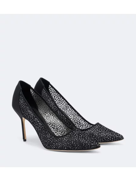 Pantofi cu toc Manolo Blahnik plasă negru