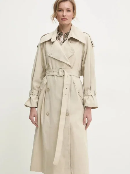 Дънков шлифер Answear Lab преходен модел с уголемена кройка бежово