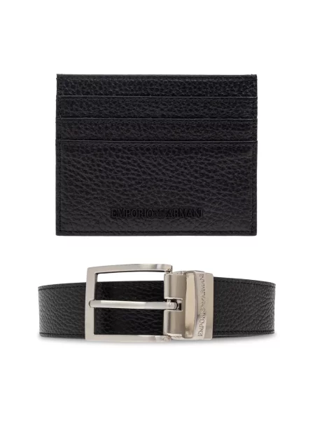 Portfel Emporio Armani skórzany z paskiem czarny