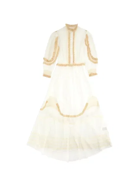 Rochie maxi Fortela cu broderie din dantelă alb