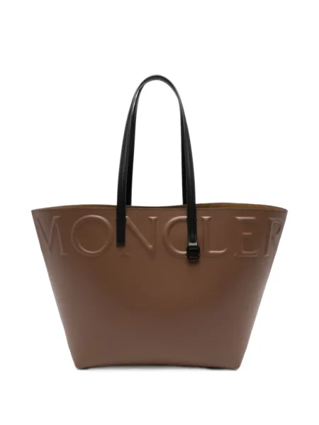 Geantă shopper Moncler din piele cu autograf maro