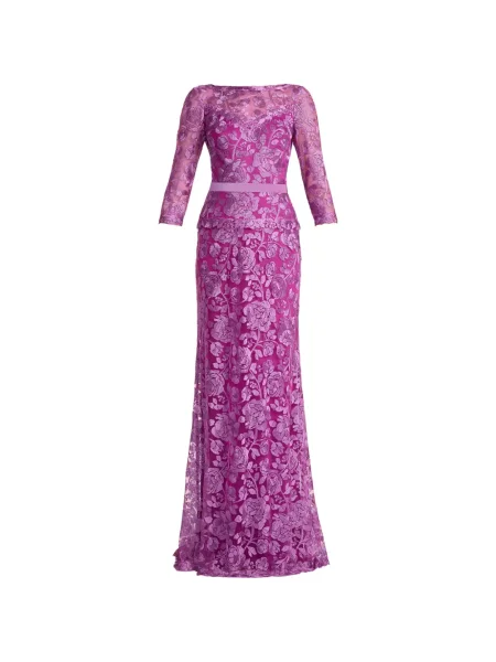 Rochie Tadashi Shoji cu model floral din dantelă de costum roz