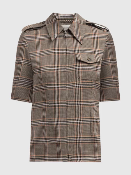 Сорочка PIRANIA з вовною в клітинку Max Mara Sportmax коричнева