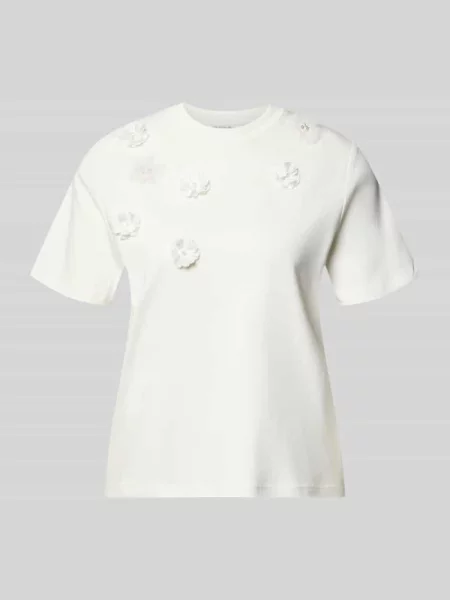 T-shirt z kwiatowymi aplikacjami Christian Berg Woman biała