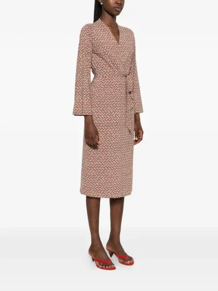 Rochie midi Siyu cu imprimeu geometric plic roșu