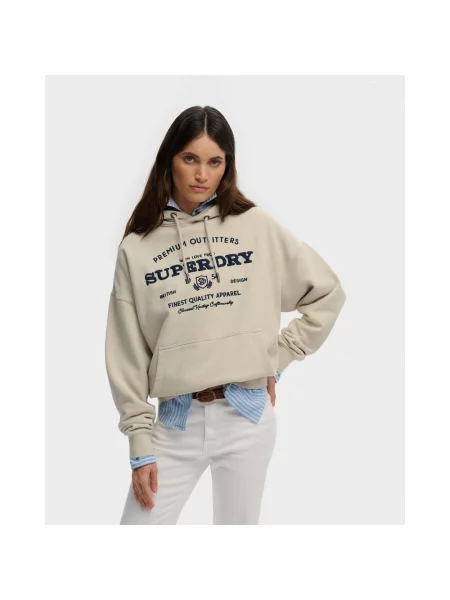 Bluza z kapturem Superdry Luxe Casual Embroidered niebieski XS beżowy